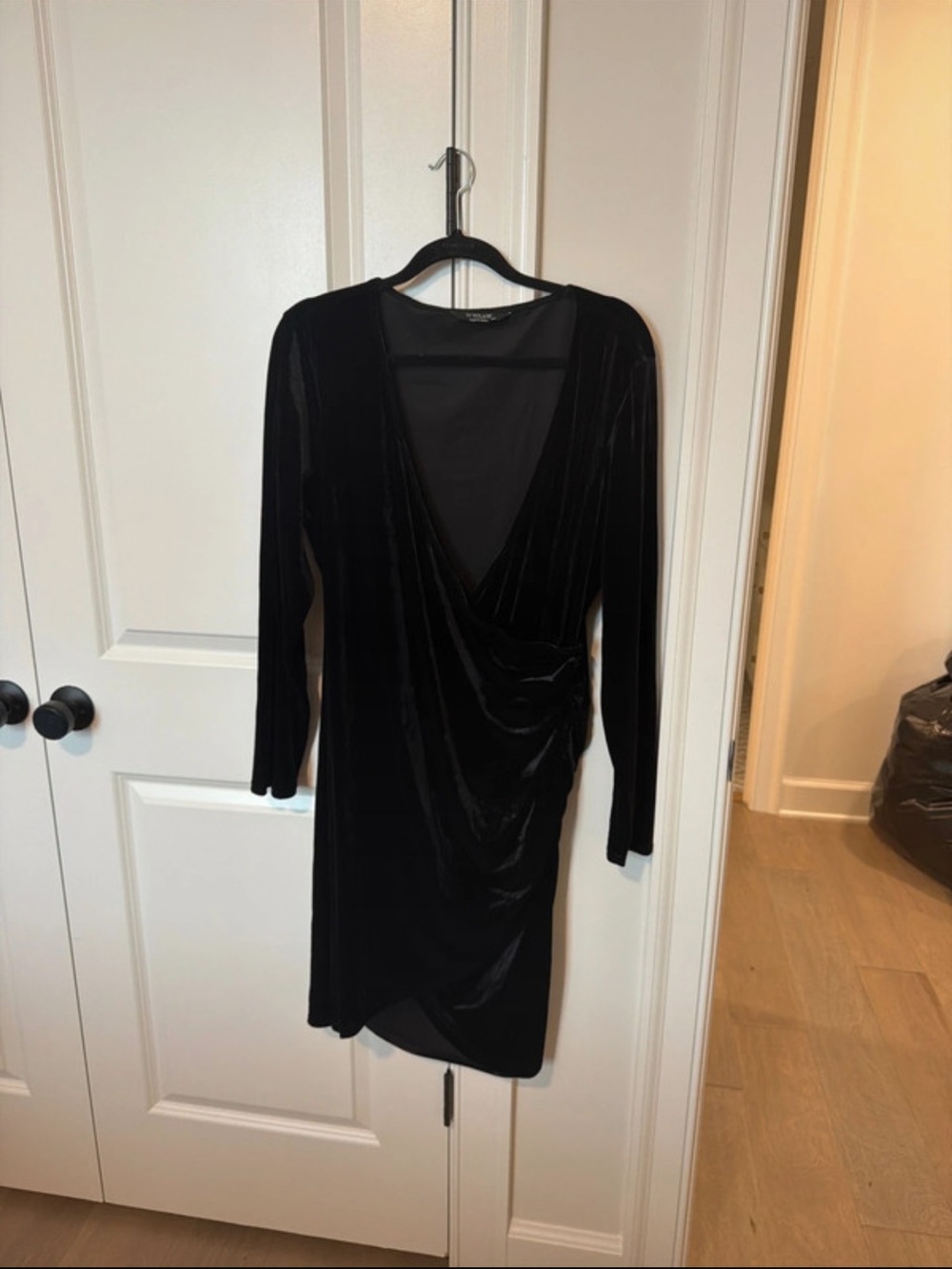 Black Velvet Long Sleeve Wrap Dress